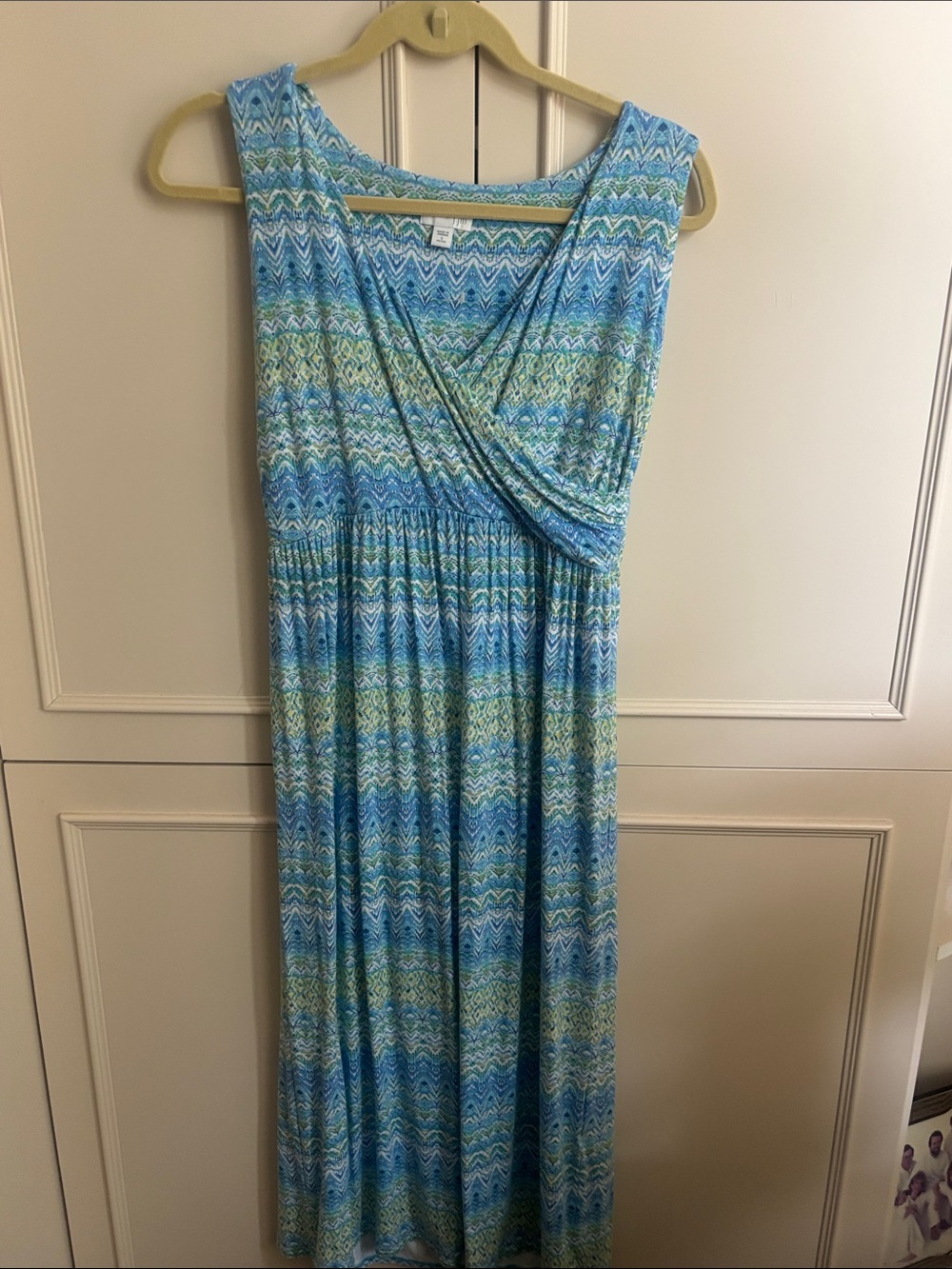 J. Jill Blue & Green Sleeveless Surplice Maxi Dress